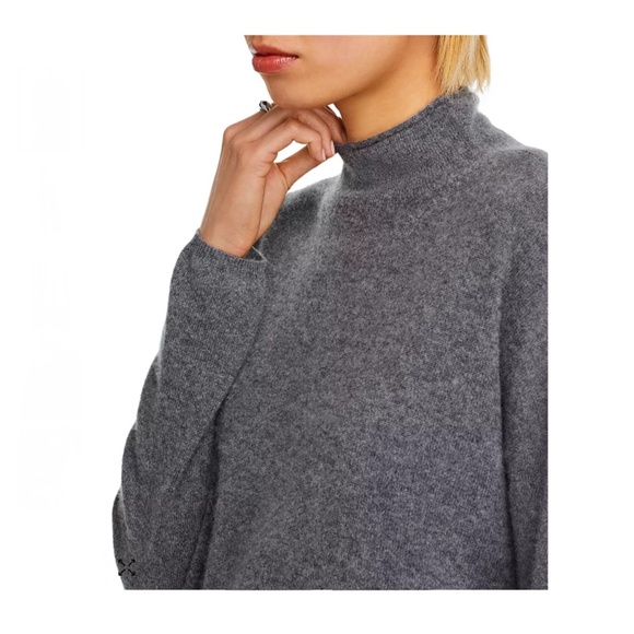 Luxurious 100% Cashmere Mock Neck Brushed Cashmere Sweater By Aqua in Med Gray - Picture 4 of 5